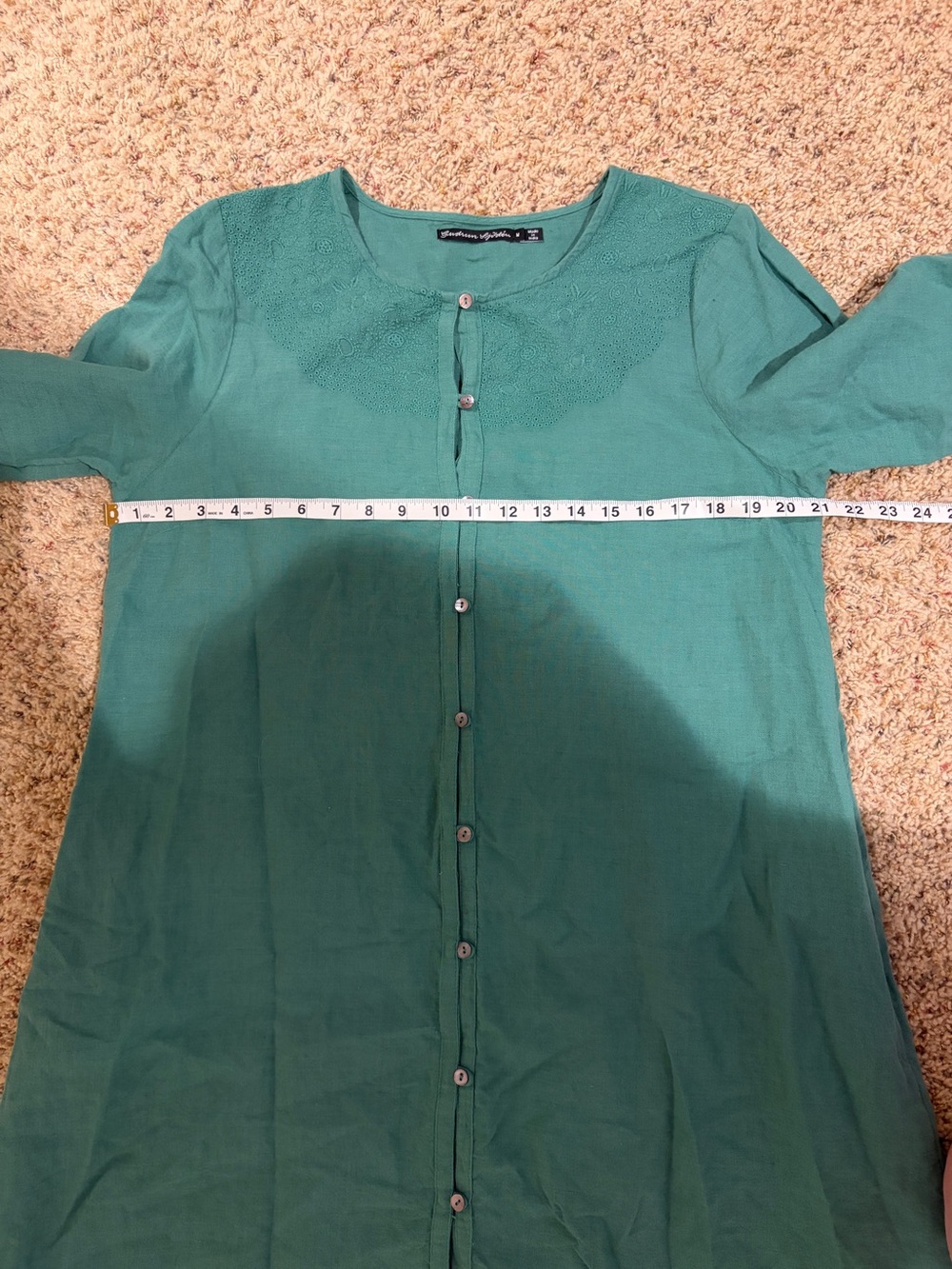 Gudrun Sjoden Teal Embroidered Button Down Dress Cotton Linen Lagenlook Medium - Picture 13 of 15